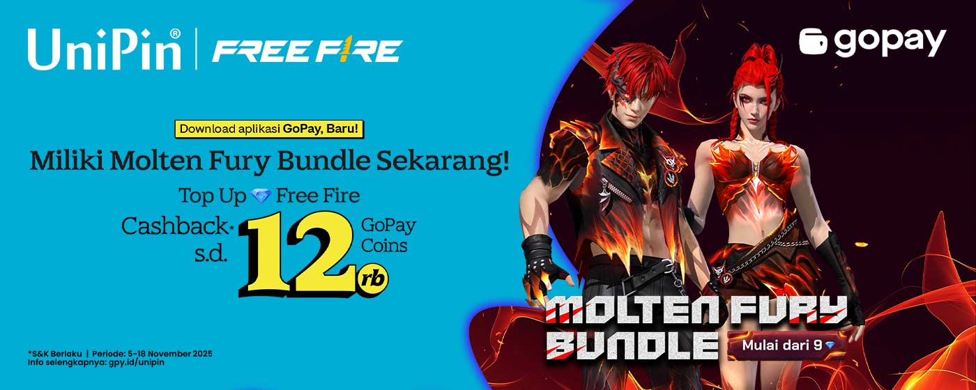 Dapatkan Molten Fury Bundle Free Fire dengan Cashback 90% GoPay Coins di UniPin!
